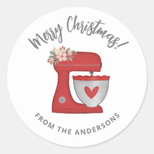 Schattigee rode kerstvakantie baktaart mixer ronde sticker