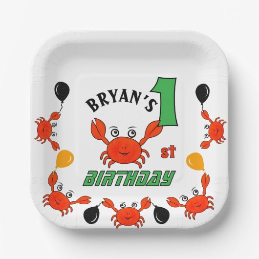 Schattigee rode krabben papieren bordje (Voorkant)