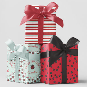 Schattigee rode lieveheersbeestje gepersonaliseerd inpakpapier vel