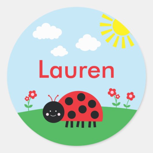 Schattigee rode lieveheersbeestje gepersonaliseerd ronde sticker (Voorkant)