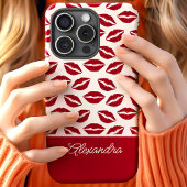 Schattigee rode lippenstift kisses script naam Case-Mate iPhone case