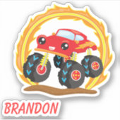 Schattigee Rode Monster Truck Kinder Sticker (Voorkant)