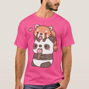 Schattigee rode panda en panda eten ijs voor de zo t-shirt