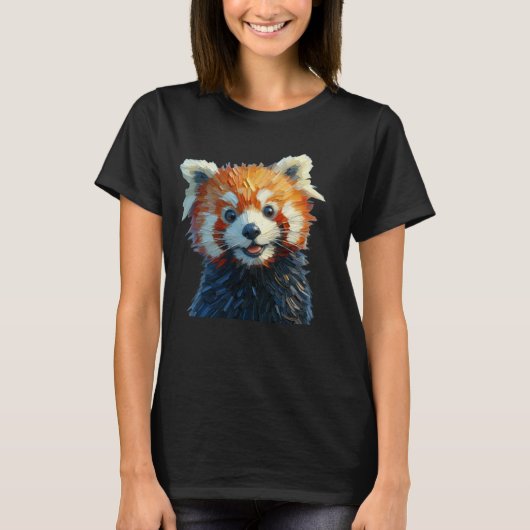 Schattigee rode panda T-shirt olieverfstijl (Voorkant)