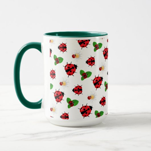 Schattigee rode polka dot Ladybug Daisy bloemenzom Mok (Links)