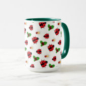 Schattigee rode polka dot Ladybug Daisy bloemenzom Mok (Voorkant rechts)