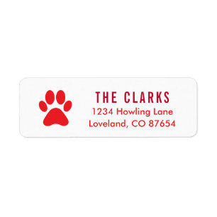 Schattigee rode poot print hond kerst retour adres etiket