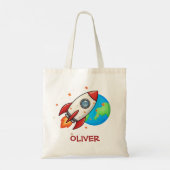 Schattigee rode raket in de ruimte tote bag (Achterkant)