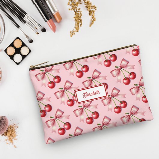 Schattigee rode roze strik Cherry gepersonaliseerd Etui