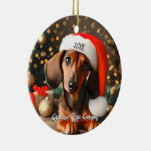 Schattigee Rode Tachshund Puppy met Santa Hat Keramisch Ornament (Rechts)