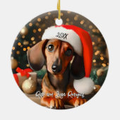 Schattigee Rode Tachshund Puppy met Santa Hat Keramisch Ornament (Achterkant)