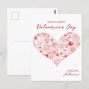 Schattigee Rode Valentijnsdag Bloemen Hart Familie Briefkaart