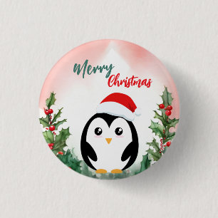 Schattigee Rode Vrolijke Kerstpinguïn Kerstfeest K Ronde Button 3,2 Cm