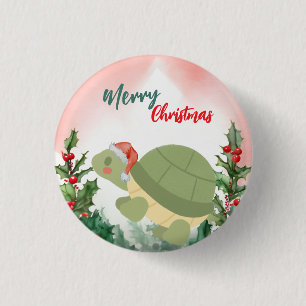 Schattigee Rode Vrolijke Kerstschildpad Kerstfeest Ronde Button 3,2 Cm