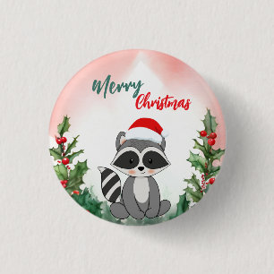 Schattigee Rode Vrolijke Kerstwasbeer Kerstfeest Ronde Button 3,2 Cm