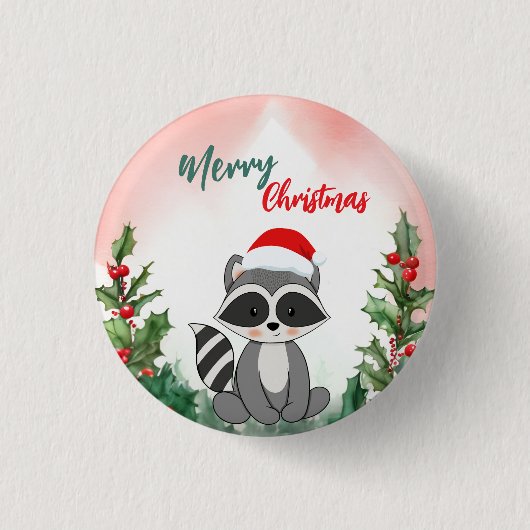 Schattigee Rode Vrolijke Kerstwasbeer Kerstfeest Ronde Button 3,2 Cm (Voorkant)