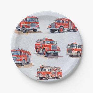 Schattigee Rode Waterverf Firetruck Engine Papieren Bordje