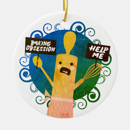 Schattigee Rolling Pin Baking Obsession Help Kerst Keramisch Ornament (Voorkant)