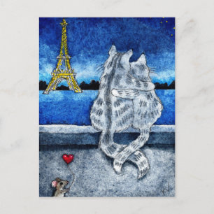 Schattigee romance Paris Cats Mouse hart briefkaar Briefkaart