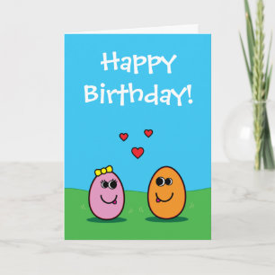 Schattigee romantische Cartoon Egg Happy Birthday Kaart