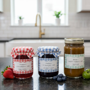 Schattigee Rood Blauw Groene Gingham Jar Labels