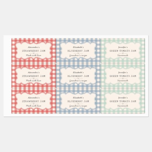 Schattigee  Rood Blauw Groene Gingham Jar Labels (Vel)