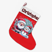 Schattigee rood-witte kerstman en sneeuwman grote kerstsok (Voorkant (Hangend))