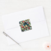 Schattigee roodborstjes en hulst en loof vierkante sticker (Envelop)