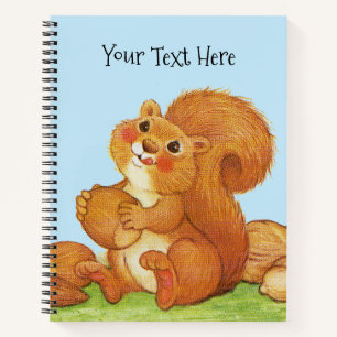 Schattigee roodbruine eekhoorn in grasnoten eikels notitieboek