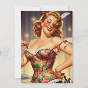 Schattigee roodharige pin-up meisje met hond kaart