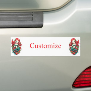 Schattigee roodharige tweestaart zeemeermin Thunde Bumpersticker