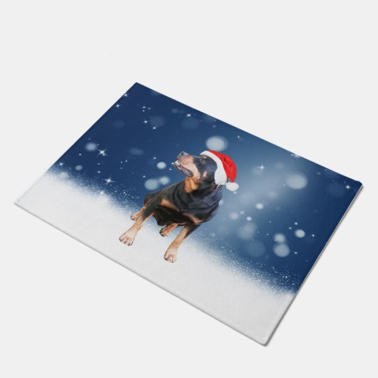Schattigee Rottweiler Dog Christmas Santa Hat Snee Deurmat (Schuin)