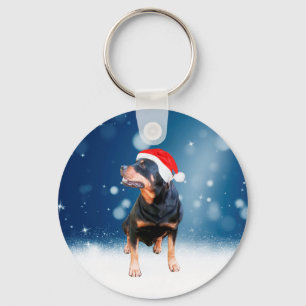 Schattigee Rottweiler Dog Christmas Santa Hat Snee Sleutelhanger