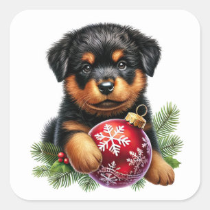 Schattigee Rottweiler puppy met kerstversiering Vierkante Sticker