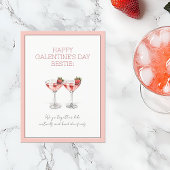 Schattigee Roze Aardbei Martini Galentine's Day Feestdagenkaart