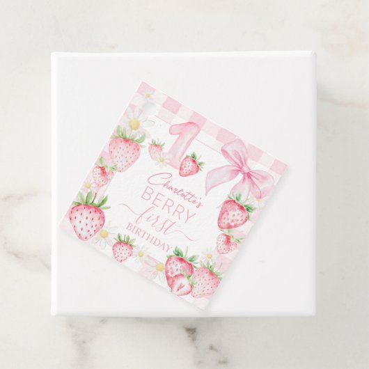 Schattigee Roze Aardbeien Berry Eerste 1e Verjaard Bedankjes Labels (In situ)