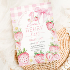 Schattigee Roze Aardbeien Berry Eerste 1e Verjaard Kaart