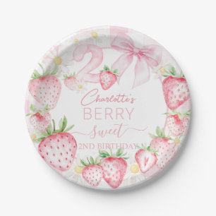 Schattigee Roze Aardbeien Berry Sweet 2e Verjaarda Papieren Bordje
