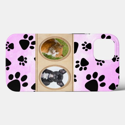 Schattigee Roze achtergrond met pootjes, aangepast Case-Mate iPhone Case (Achterkant (horizontaal))