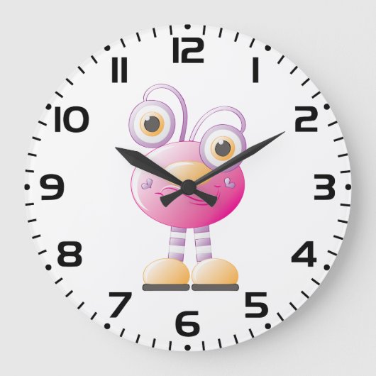 Schattigee roze alien met grote ogen grote klok (Voorkant)