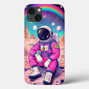 Schattigee roze astronaut Rainbow Galaxy iPhone 13 Hoesje