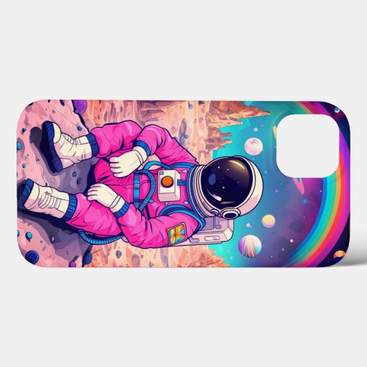 Schattigee roze astronaut Rainbow Galaxy Case-Mate iPhone Case (Achterkant (horizontaal))