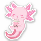Schattigee Roze Axolotl Boba Bubble Tea Sticker (Voorkant)