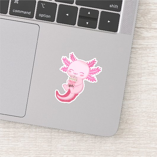 Schattigee Roze Axolotl Boba Bubble Tea Sticker (Detail)