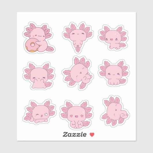 Schattigee Roze Axolotl Sticker Blad (Vel)
