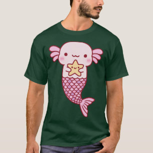 Schattigee roze Axolotl Zeemeermin Holding Zeester T-shirt