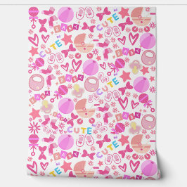 Schattigee Roze Baby Meisje Kwekerij Patroon geper Behang