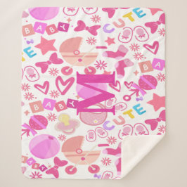 Schattigee Roze Baby Meisje Kwekerij Patroon geper Sherpa Deken
