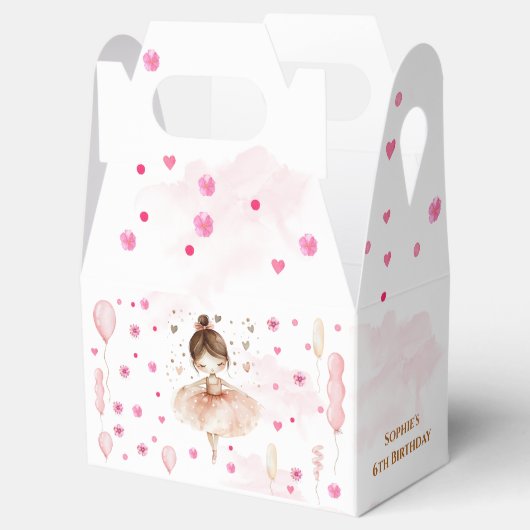 Schattigee roze ballerina en ballonnen verjaardag bedankdoosjes (Geopend)