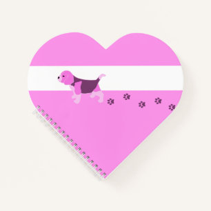 SCHATTIGEE ROZE BEAGLE PUPPY DOG MET PAW PRINTS TE NOTITIEBOEK